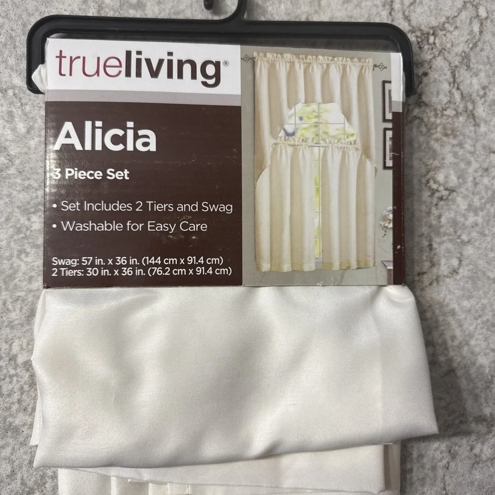 3 pc Kitchen Cafe Curtain Set 2 Tiers And Swag Cream Cottage 57 Inch Wide Alicia
